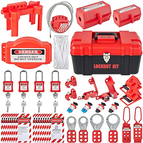 VEVOR 42-teiliges Lockout-Tagout-Kits, elektrisches Sicherheits-Loto-Kit, enthält Vorhängeschlösser, 5 Arten von Lockouts, Haspen, Anhänger und Kabelbinder, Box, Lockout-Sicherheitswerkzeuge für die B