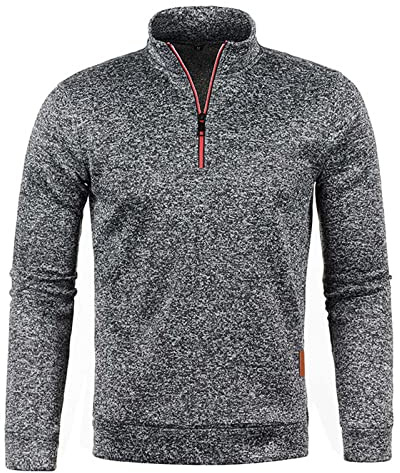 HAOLEI Mens V Neck Jumper Clearance 1/4 Zip Fleece Lined Pullover Regular Fit Autumn Winter Velvet Sweatshirt Sweat Tops UK Size 10-20