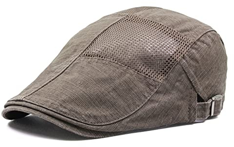 FBBULES Boinas Hombre Verano, Gorras Irlandesa Cabbie Gatsby Cap, Newsboy Casquillo Sombreros, Quick-Drying Secado Rápido Malla Transpirable Gorras Planas Trucker, Ajustable 56-59CM (Caqui)