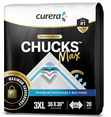 Chucks® MAX Hospital Bed Pads Disposable Adult 36 x 36 Breathable Incontinence Pads - XXX-Large Pee Pads for Adults - Heavy Duty 10X Absorbency Underpads - 400 Lbs. Patient Repositioning [20 Count]