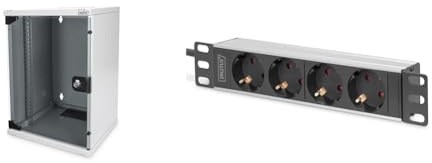 DIGITUS Set: Armario de Red de 10 9U + regleta de enchufes PDU de 4 Puertos // Rack de 10 - Montaje en Pared - Al x An x Fo 464 x 312 x 300 mm - Carga máx. 30 kg - Profundidad útil 240 mm - Gris