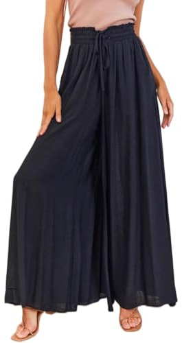 TOPLAZA Pantaloni a Zampa Palazzo Estivi Donna Larghi Leggeri Comodi Casual Vita Alta, Nero, M