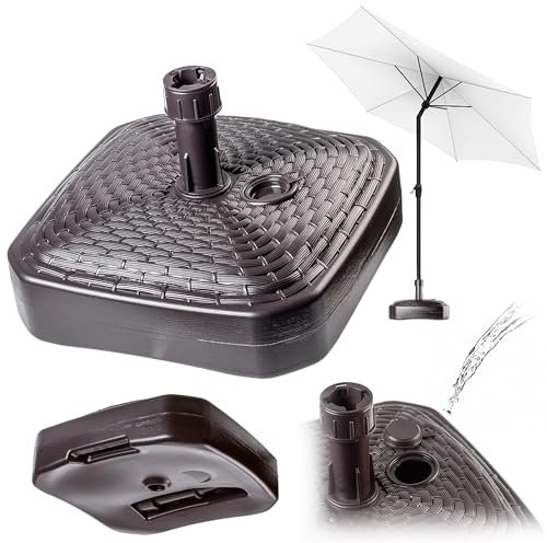 KADAX Sonnenschirmständer, Runder Schirmständer, Schirmhalter befüllbar mit Sand Wasser oder Kies, Ständer aus Kunststoff für Garten, Terrasse, Strand (Version 2 Quadrat, Braun)