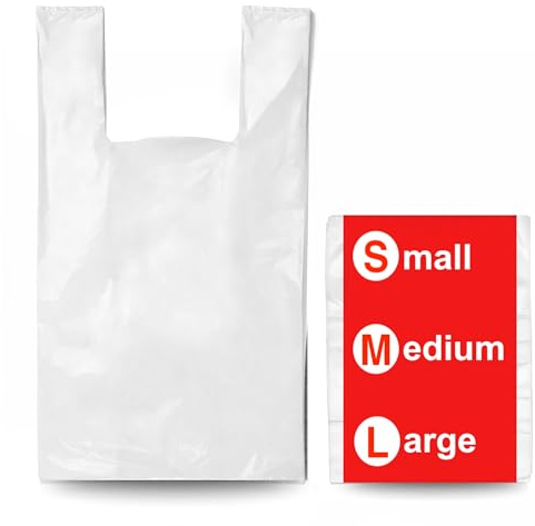 Lot de 100 sacs de transport en plastique blanc - Sacs de style gilet avec poignées pour épicerie, marchés boutique et plats à emporter - 40,6 x 63,5 x 73,7 cm (taille extra large)