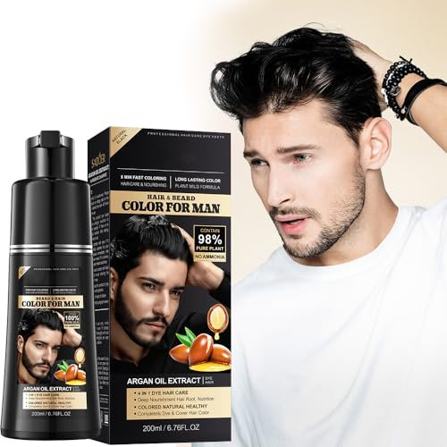 Tintura per capelli neri a lunga durata e ritocco delle radici per la copertura dei capelli grigi - 5 minuti di shampoo colorante naturale per barba e baffi 4 in 1, 200 ml