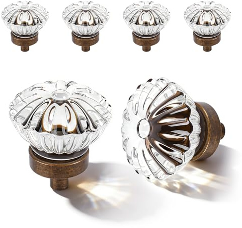 CEYMIO Crystal Vintage Cabinet Dresser Knobs，Antique Brass Bronze, 4 Pack