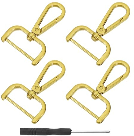 QUARKZMAN 4Pcs Ganchos Giratorios, 32mm(1.25 Pulgada) Anillo D Gancho Desmontable Gancho De Metal Pinza De Langosta Con Destornillador Para Hacer Bolsos Llavero, Dorado Oro