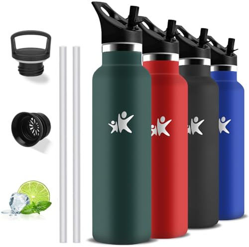 Gourde, Bouteille Isotherme 1l, Anti Fuite, Gourde Paille Adulte, Double Isolation, Bouteille Inox, Acier Inoxydable 18/8, Bouteille Isotherme, Bouteille d'eau pour Randonnée, Camping, Aptitude, Sport