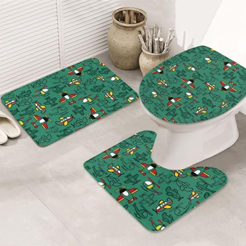 Bathroom Mats Set 3 Piece Cartoon Transportation Contour Mat Toilet Mat Microfiber, Shaggy for Toilet Floor Bedroom