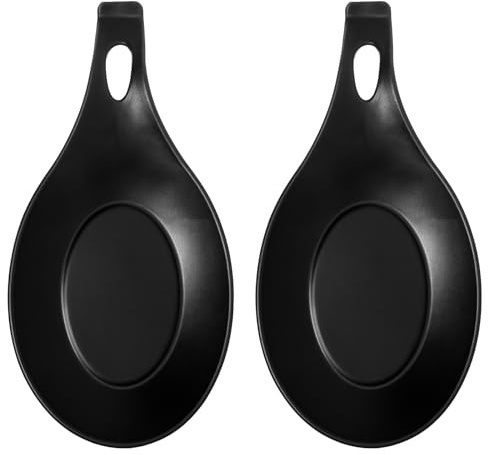 Classicseali 2pcs Spoon Holder, Silicone Spoon Rest, Heat-Resistant, Reusable Spoons Rest for Kitchens, Suitable for Wooden, Iron, Teaspoons, Kitchen Utensils, and Cutlery, Black