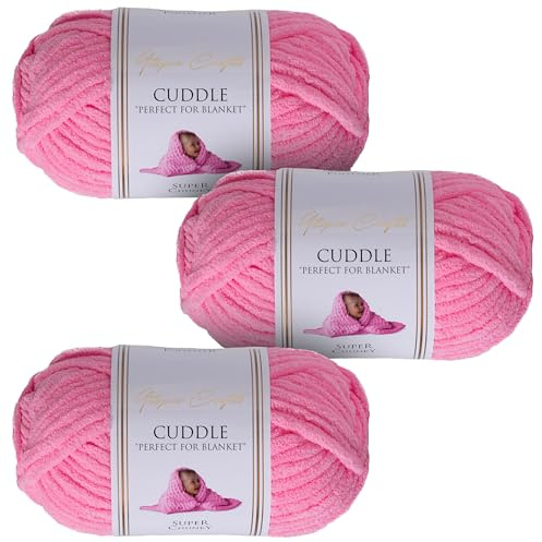 Utopia Crafts Cuddle Super Chunky Chenille Garn Knallpink, 100 g Knäuel, 60 m, Flauschiges, Dickes Strickgarn Häkelgarn, Maschinenwäsche, Stricken Häkeln für Anfänger, Wollalternative, 3er-Pack