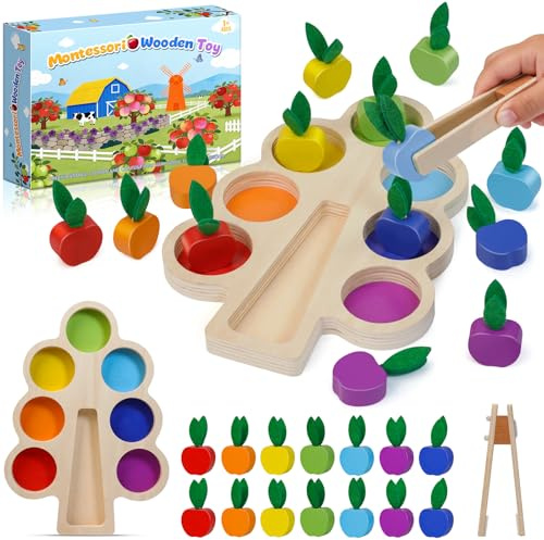 HaoVrisn Jeux Montessori 1 2 3 Ans, Jouet en Bois Bebe pour Motricité Fine, Jeux Enfants 2 Ans de Tri de Couleurs, Jouet Sensoriel Éducatif, Cadeau Enfant 1-3 Ans Garçons Filles