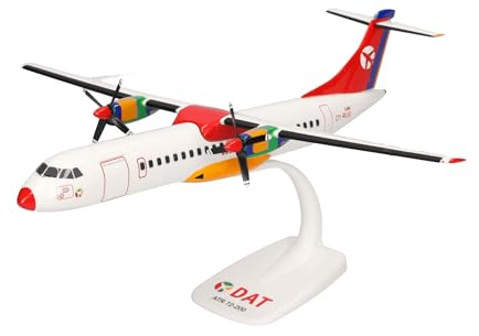 Herpa Snap-Fit modellflygplan DAT ATR-72-200, miniatyr i skala 1:100, samlarobjekt, modell med stativ, plast