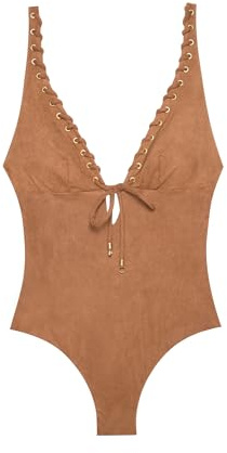 YAMAMAY - Costume da Bagno Intero Senza Ferretto, con Imbottitura Removibile, Donna, Jane, Nocciola, monocromo