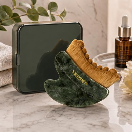1 Pezzi Spazzola per Contorno Linfatico, Design a Doppia Punta: Spazzola a Secco + Bordo in Giada per il Gua Sha, Spazzola linfatica viso con Scatola per Adattarsi Oerfettamente alla pelle