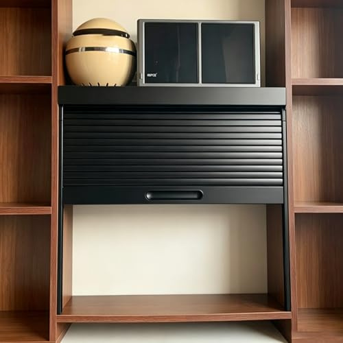 Xyrona Puerta Enrollable Puertas Enrollables Pequeñas y Retráctiles para Armarios, Persiana de Seguridad Ligera y Flexible de Color Negro, Kit de Persiana Enrollable ABS(90x90cm/35x35)