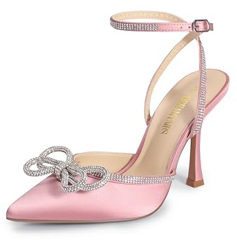 DREAM PAIRS Women High Pointed Closed Toe Strappy Bow Heels,Pink,6.5