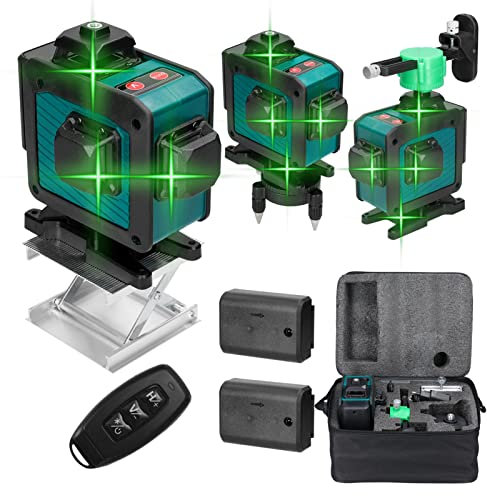 Nivel Láser 360 Nivel Laser Autonivelante 3° 4D 16Líneas Láseres de Línea Verde Cruzada con Control Remoto+Control móvil, 2 * 1200mAh Baterías, Base de Rotación,Soporte en Pared y Bolsa