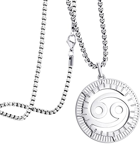555Jewelry Stainless Steel Cancer Necklace for Wife, Horoscope Constellation Necklaces for Women ‎& Ladies, Zodiac Sign Pendant for Men, Astrology Necklace for Her, 20 Inch, Silver