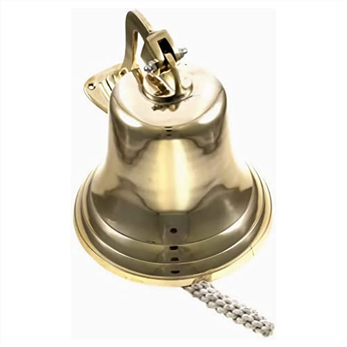 Brass Ship Bell Polished Nautical - Large Jumbo Heavy Fog Bell | Decorative Nautical Wall Mountable Hanging Decor | Handcrafted Solid Brass Bell with Rope Lanyard