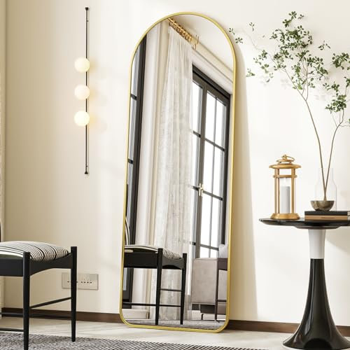 Koonmi 53 x 163 cm Gewölbter Top Ganzkörperspiegel mit Runden Ecken - Ganzkörperspiegel Groß Frei Stehend-Hängend-Lehnend, Boden Standspiegel als Ankleidespiegel für Wohnzimmer, Gold