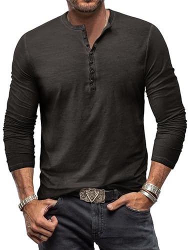 YawYews Mens Long Sleeve Tops Henley T Shirt for Men Cotton Casual Grandad Vintage T Shirts Tee with Buttons M-3XL