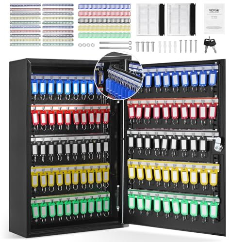 VEVOR Armadietto Portachiavi 200 Ganci Cassetta di Sicurezza per Chiavi in ​Acciaio da Parete 38x13,8x55cm, Cassetta di Sicurezza Portachiavi con Serratura per Albergo B&B Ufficio Segreteria Reception