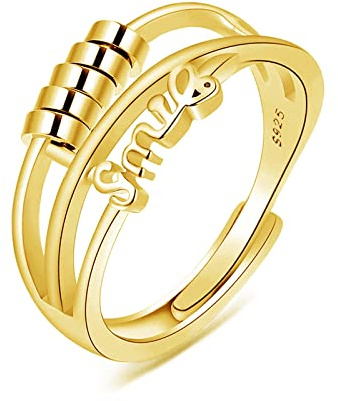 Kamise Ångestring av 925 sterling silver, ångestringar för kvinnor, öppen, justerbar, unisex, spinnring, justerbar fidget spinner-ring, antistressring, stämningsring, dekompressionsring, Silver