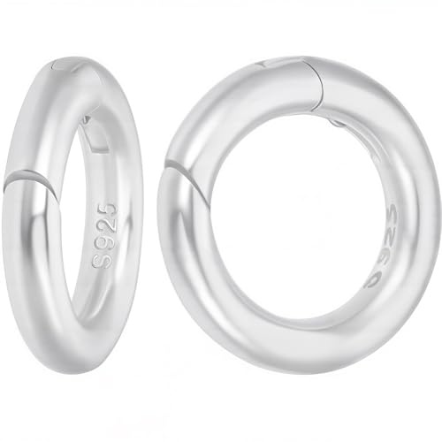 CREATCABIN 2Pcs Spring O Rings Spring Gate Rings 925 Sterling Silver Spring Snap Clip Small Clamp Clasps Round Smooth Clasp Closures Findings Connectors for Jewelry Making DIY Necklace Bracelet 12mm