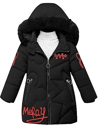 linboo Manteau Fille Doudoune Chaud Veste Hiver Blouson Enfant à Capuche Fourrure mi Long Parka Epaisse Vêtements de Ski