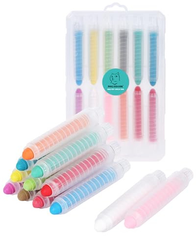 PHILODOGS Colorful Anti-Dust Healthy Chalk for Kids & Toddlers | Smooth Writing on Blackboard, Chalkboard & Sidewalks 12 Colours 12 Pcs (Gift Pack)