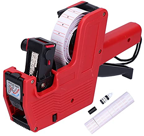 8 Siffror Prisetikett Prissättning Prislapp Gun, Etikettpistol Prislapp, Etikett Standard Retail Tag Attacher Bläck Röd med 10 St Vita Röda Linjer Dekaletiketter
