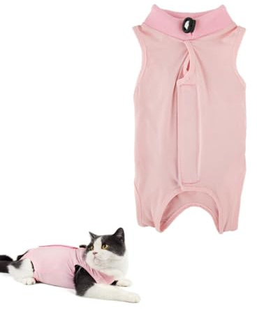 Cat Recovery Suit, Professional Cat Post-Surgery Suit, Elizabethan Collar & Cone Alternative, Anti-Lick Pet Vest for Kitten Spaying, Abdominal Wounds, or Skin Diseases (Pink, M Size)