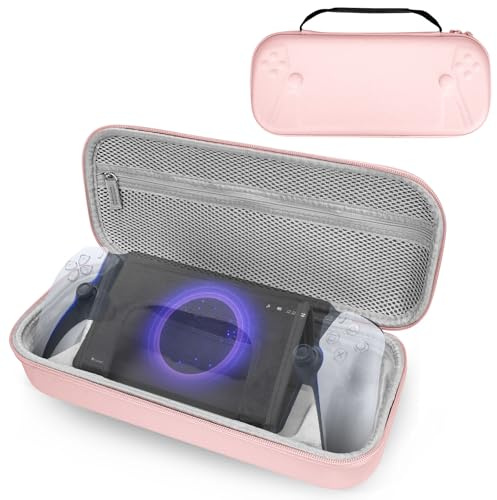 GEEKRIA Hard Storage Case Compatible with Sony PlayStation Portal Remote Player, PS5 Portal Remote Player Built-in Stand Design Handheld Carrying Case, Shockproof Protective Travel Bag (Pink)