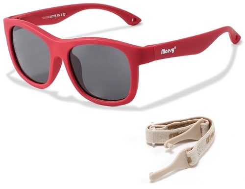 Maesy Gafas de Sol Niño 1-3 Años - Lentes Polarizadas UV400 Categoría 3 - Montura Flexible con Correa Ajustable - Diseño Cuadrado, Seguras y Cómodas - Luca, Rojo