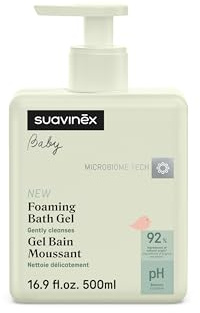 Suavinex, Duschgel Baby Körper und Haar, schäumendes Shampoo, seifenfrei, geeignet für empfindliche Haut und Babys, brennt nicht die Augen, 92% Inhaltsstoffe natürlichen Ursprungs, mit Präbiotikum