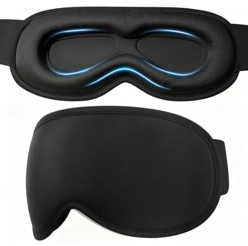 GRIFEMA Mascherina per Dormire 100% Oscurante, Maschera Occhi 3D Senza Pressione, Fascia Notte Regolabile per Chi Dorme di Lato, Viaggi e Lavoro a Turni, Traspirante, Uomo e Donna, Nero