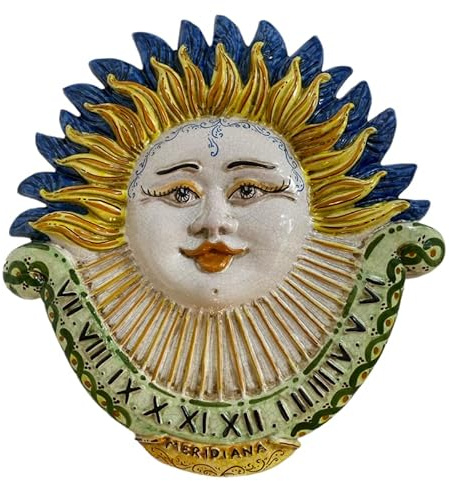 SICILIA BEDDA CAPACI Meridiana in Ceramica Caltagirone, Rilievo con Sole - Due opzioni Misura (1Unità). - H 45 x 43 cm ca.