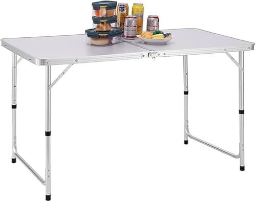 FERCASASHOP® Tavolo da Campeggio Picnic con Struttura in Alluminio, Sistema Pieghevole con Maniglia per Trasporto Facilitato, Ideale per Giardino e Pranzi Esterni, 60x150x70cm (Bianco)
