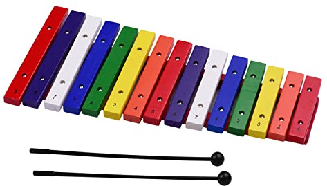 Eujgoov Xilófono de 15 Tono Glockenspiel Colorido Instrumento Xilófono de Madera Xilofono con 2 Mazos para Principiantes