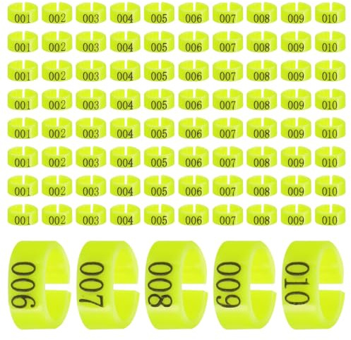 BELLIFFY Bagues D'identification Numérotées Faciles à Utiliser 100 en PP Jaune Numérotation Claire pour Pattes de Petits Volailles pour Élevage Avicole