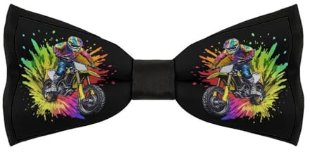 Tie Dye Motocross Rider Bow Ties for Men Fun Printed Pre Tied Adjustable Bowtie for Party Wedding