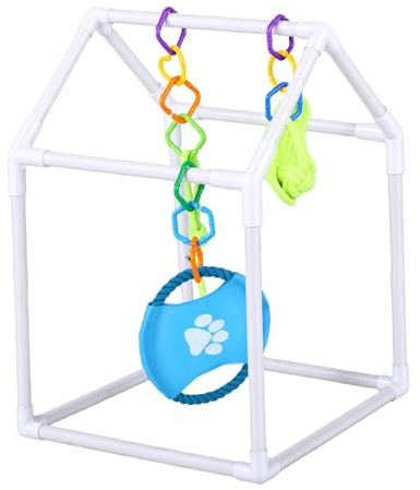 Cosiki Gimnasio para Perros Pequeños, Centro de Actividades Interior, área de Juegos para Cachorros con Juguetes Colgantes Extraíbles y Marco de PVC Resistente para Juego Interactivo y