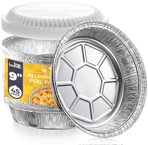 Fit Meal Prep 45 pack 9 Round Aluminum Foil Pans with Clear Dome Lids, Pie Tins Disposable 9 inch with Lids, Take Out Containers, Freezer Oven Safe Aluminum Baking Pans for Storing, Cooking, Storage
