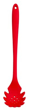 GIR: Get It Right Premium Silicone Spaghetti Spoon - Non-Stick Heat Resistant Silicone Pasta Fork - Perfect for Cooking, Strainer, and Serving - 13 IN, Red