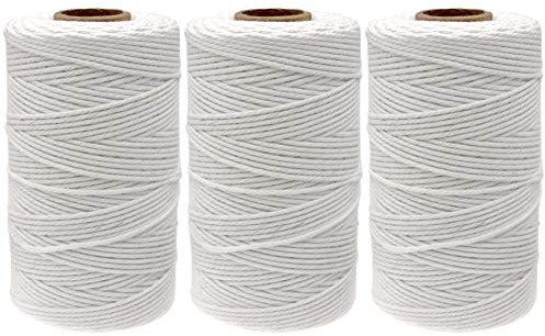 G2PLUS 3x100M Cuerda Blanco de Algodón,Macrame Cuerda de Algodón Hilo Macrame 2mm Cordel de Jardín para Jardinería Envolver Regalos,Hornear Manualidades
