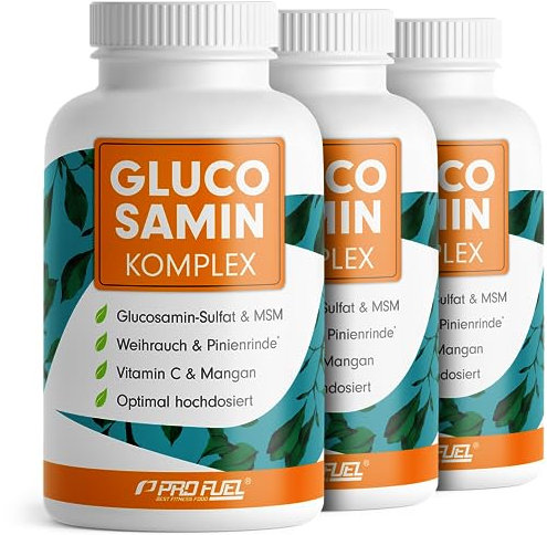Glucosamin Komplex hochdosiert, 3x120 Kapseln, Hochwertige Matrix mit Glucosamin, Weihrauch, MSM, Pinienrinde, Mangan & Vitamin C aus Hagebutten-Extrakt, optimal hochdosiert, Vorrat für 3 Monate