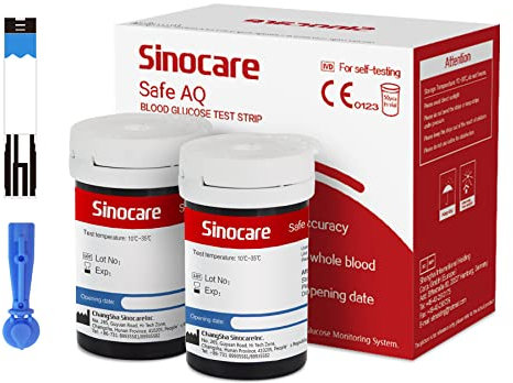 Sinocare Safe AQ Strisce Reattive per Glicemia Precisione Clinica e Resistenza alle Interferenze, 50 Pezzi Strisce Reagente Glucosio Adattabili solo a Safe AQ Smart e Voice
