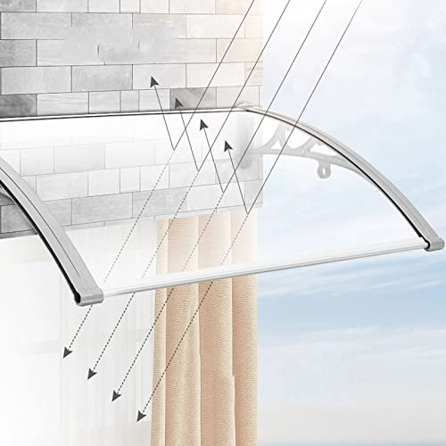 Zlovne Auvent de Porte Marquise de Porte d?Entrée,Toit Protection Contre la Pluie Neige et UV,Auvent Fenêtre Transparent/Support Argenté,Auvent de Véranda de Polycarbonate (80x110cm)