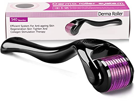 Derma-Roller 0,25 mm Agujas 540 Titanio Microagujas - Para la regeneración de la piel, cuidado facial, estimular la regeneración del cabello/crecimiento de la barba, reducir la caída del cabello